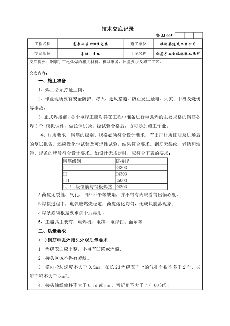 ht[精品文档]钢筋手工电弧搭接双面焊技术交底记录.doc_第1页