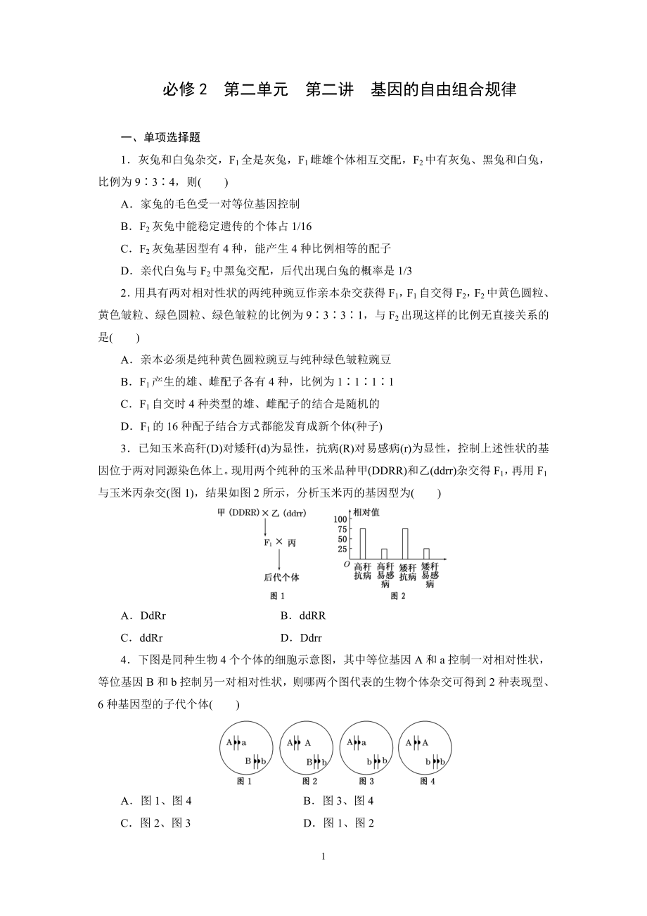 必修2第二单元第二讲基因的自由组合规律.doc_第1页