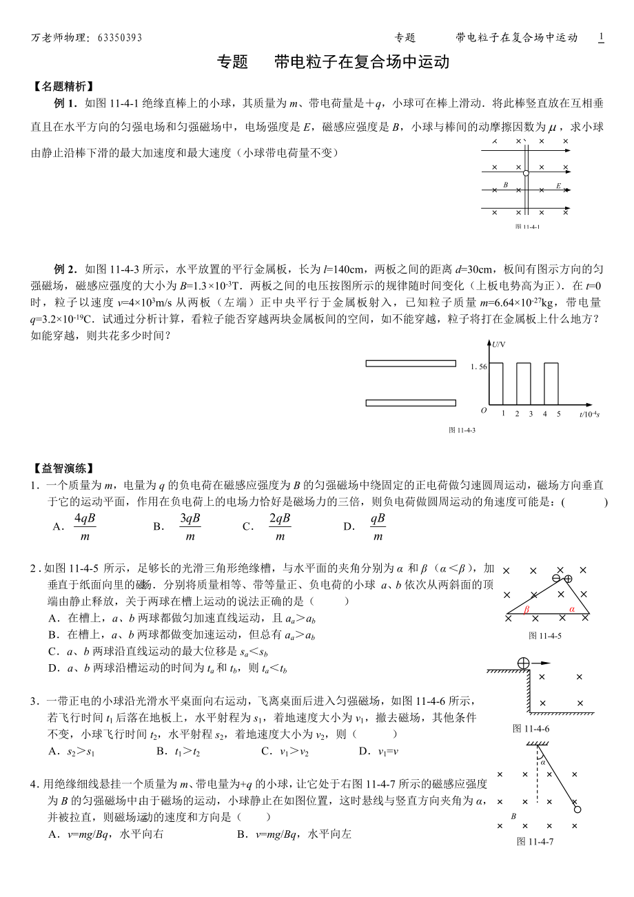 带电粒子在复合场中的运动专题练习.doc_第1页