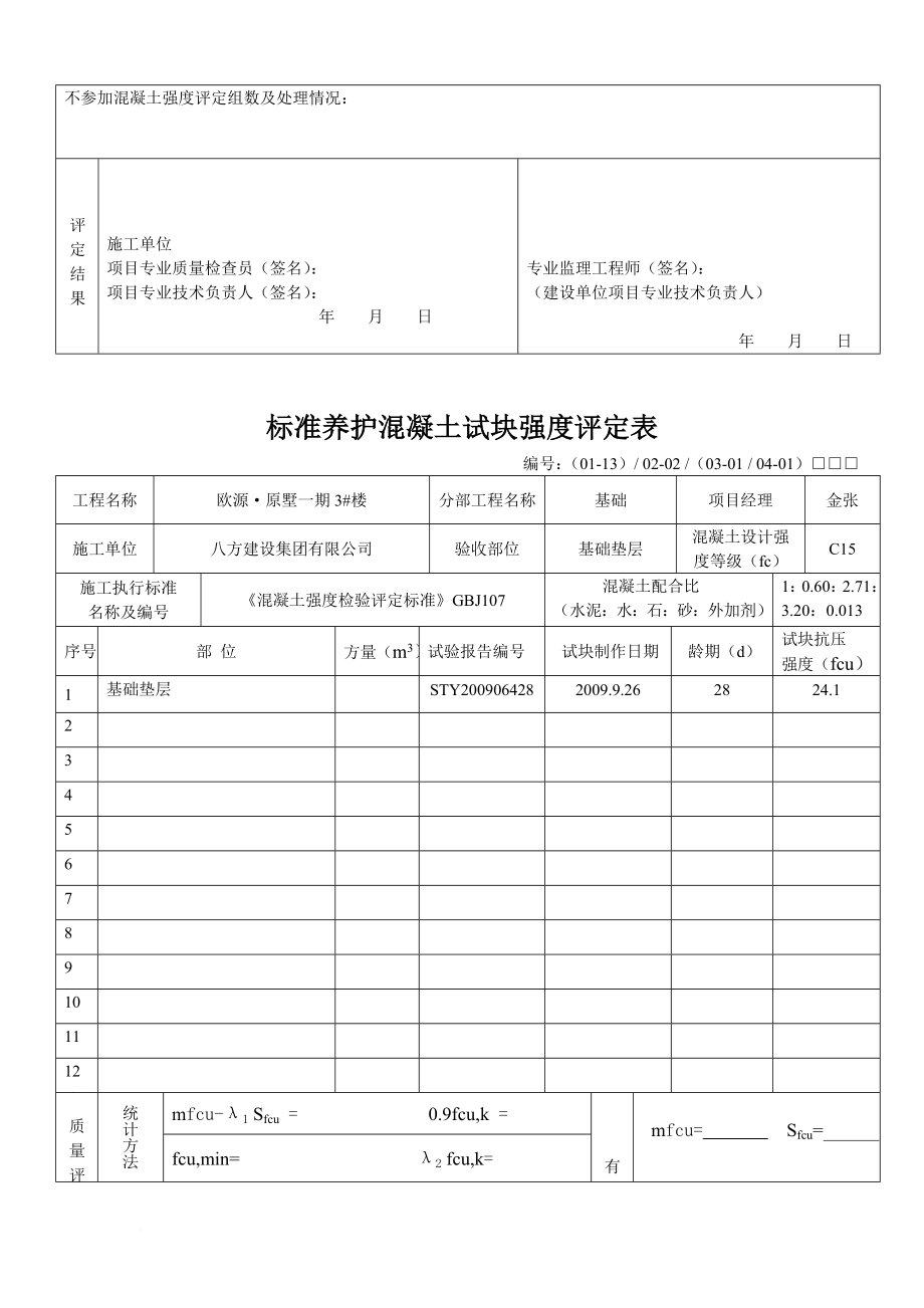 sx标准养护混凝土试块强度评定表C15.doc_第3页