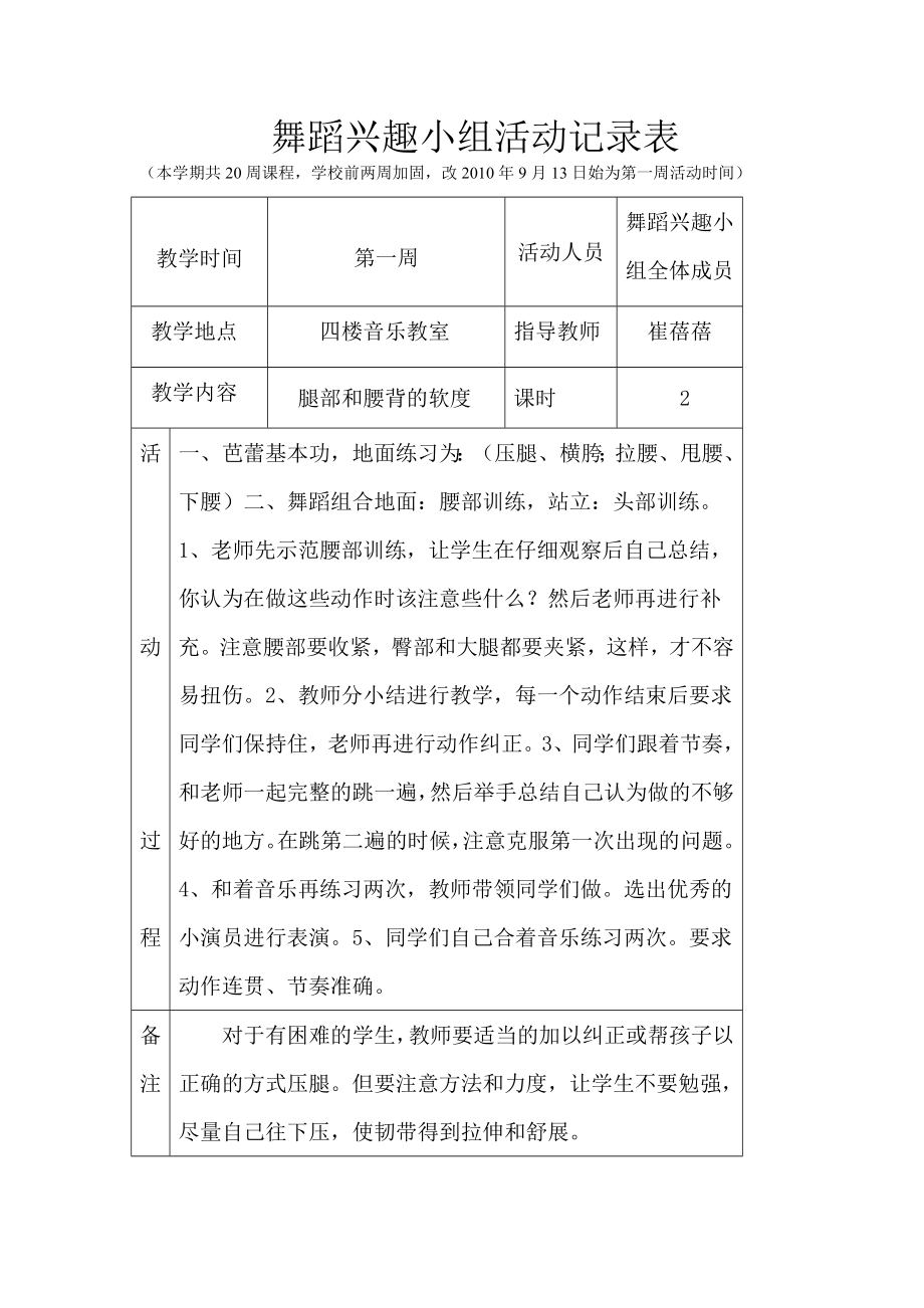 舞蹈兴趣小组活动记录表.doc_第1页