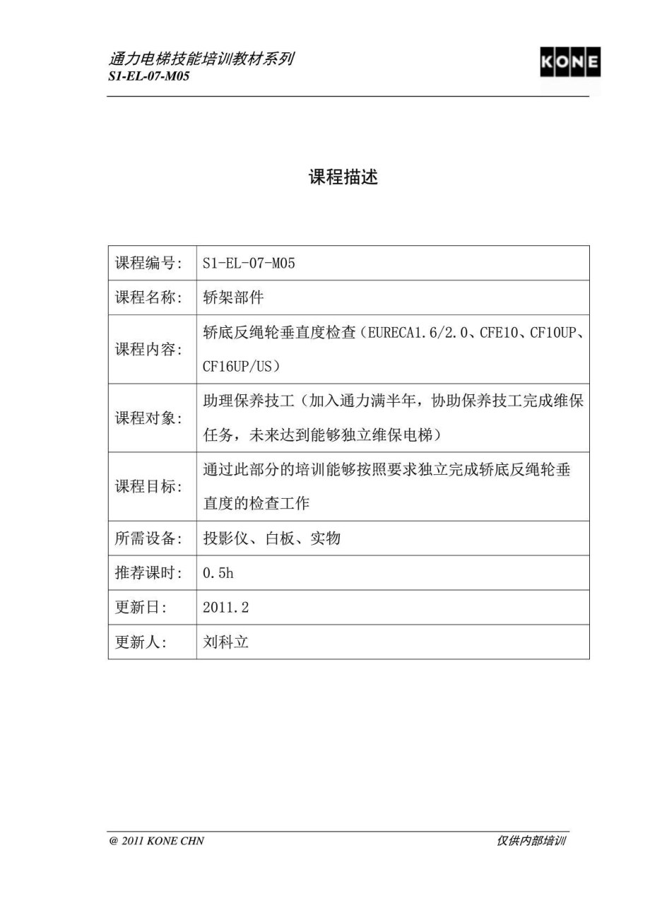 S1EL07M05轿底反绳轮垂直度检查rev1.doc_第1页