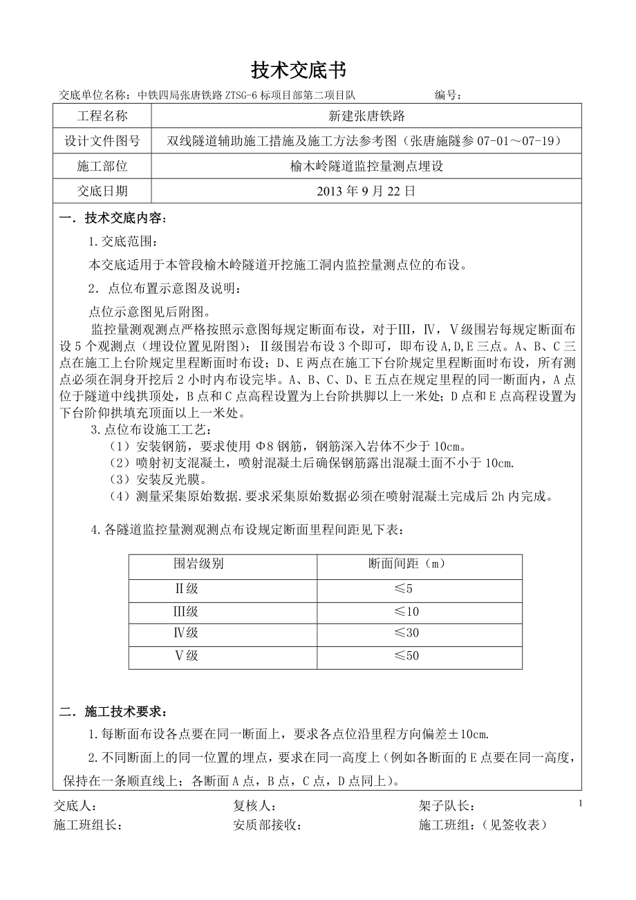 uj隧道洞内监控量测点布设施工技术交底书1.doc_第1页