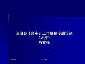 注册会计师审计工作底稿专题培训(太原)肖文强.ppt