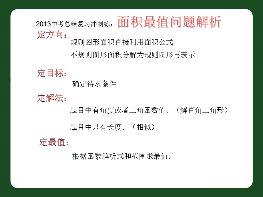 2013中考总结复习冲刺练：面积最值问题解析经典、基础15张.ppt_第1页