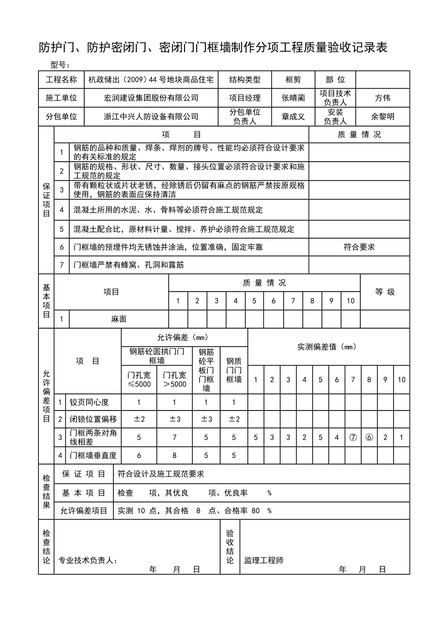 (封堵)门框墙制作分项工程质量验收记录.doc_第3页