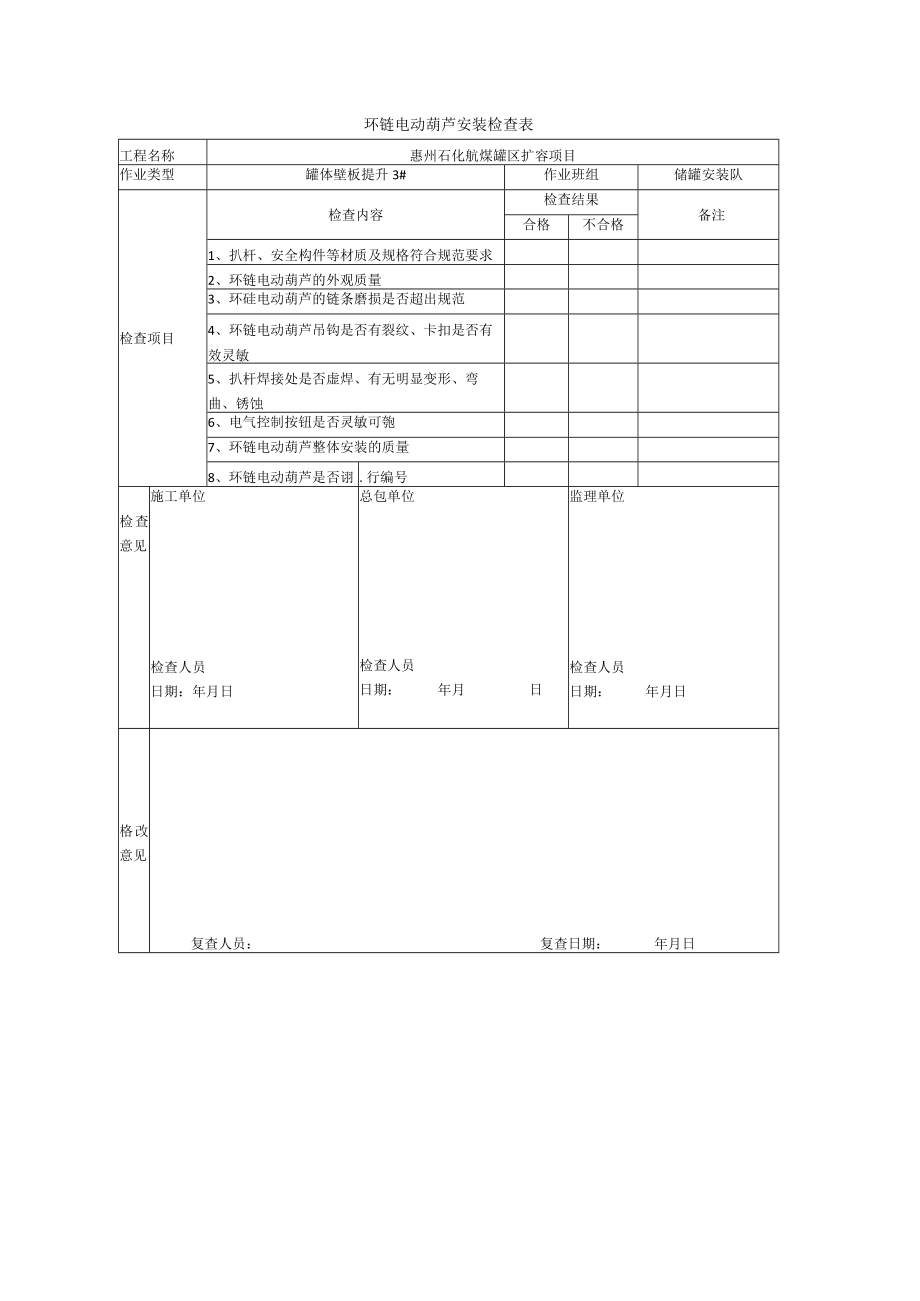 环链电动葫芦检查表.docx_第1页