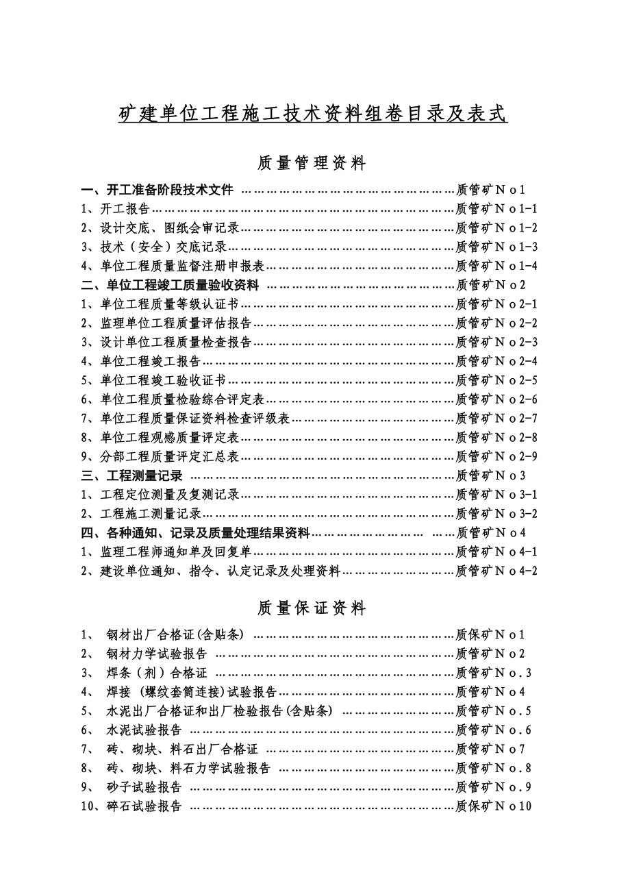 pp煤矿井巷单位工程分施工技术资料表样及填表要求.doc_第1页