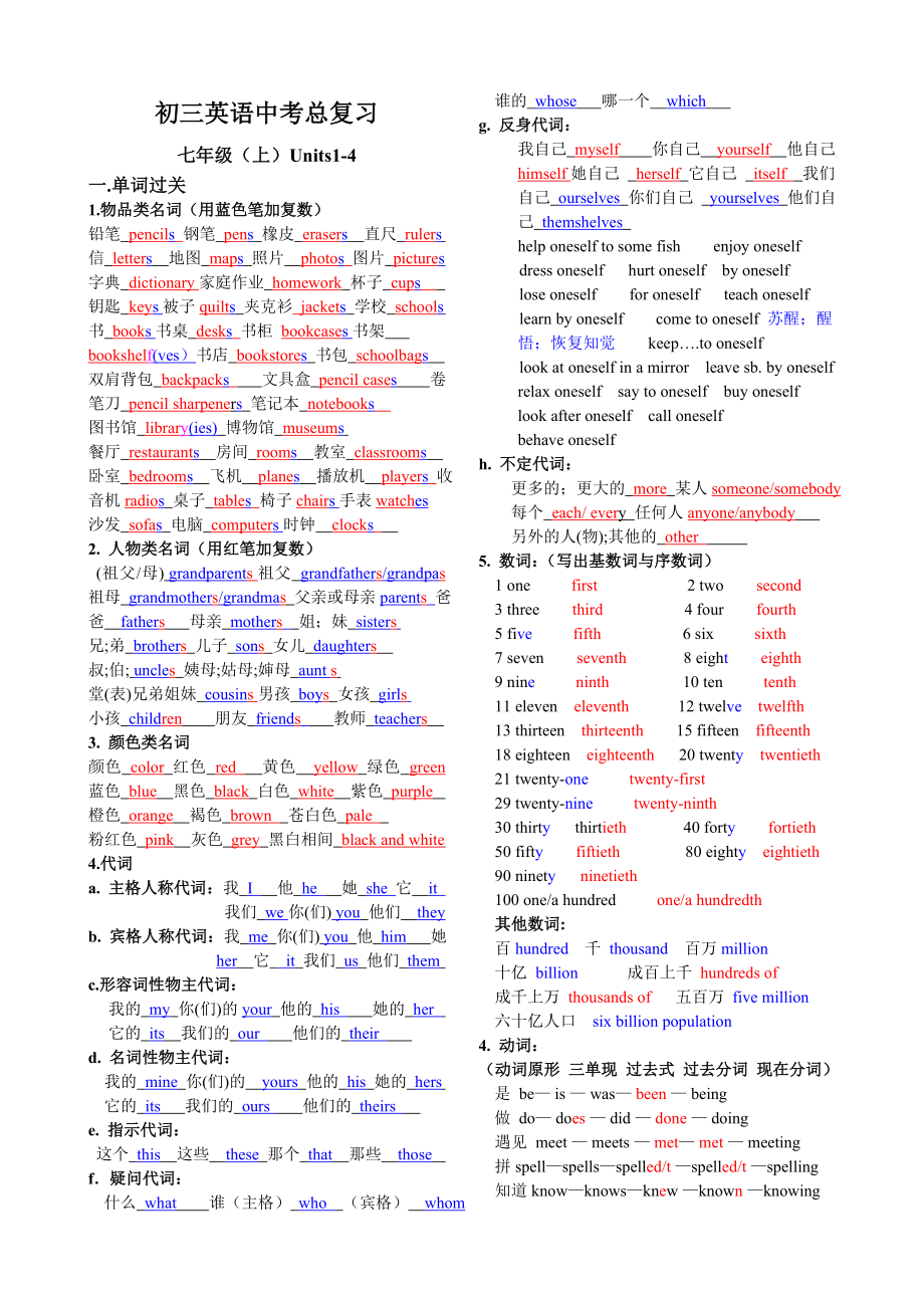 初三英语中考总复习-答案[整理版].doc_第1页