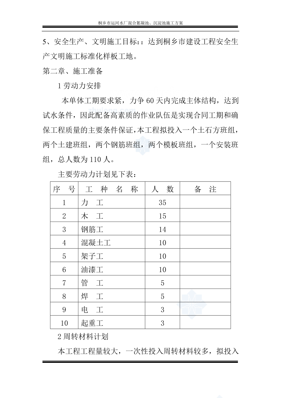 某市水厂混合絮凝池分、沉淀池施工方案.doc_第2页