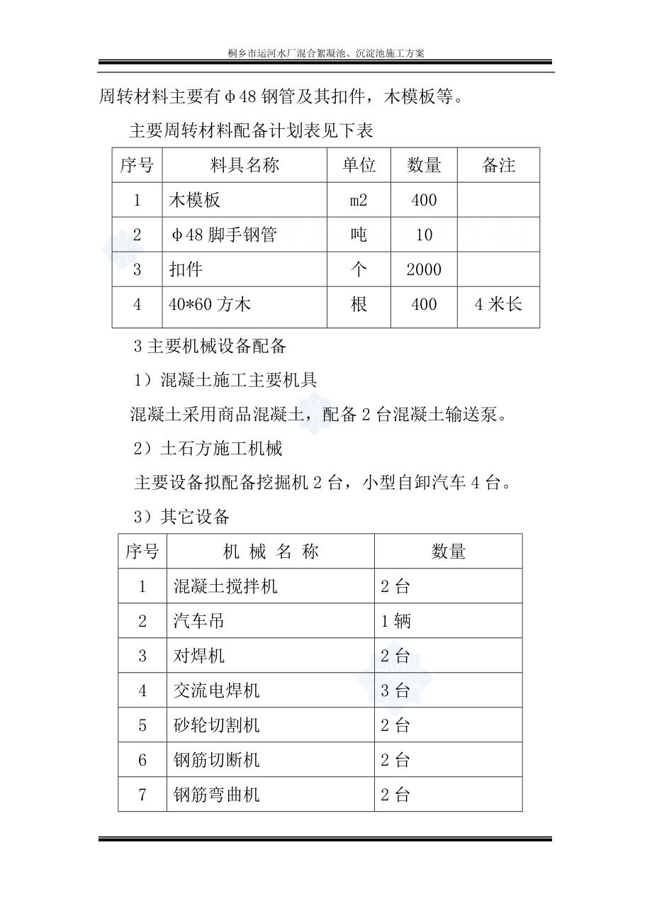 某市水厂混合絮凝池分、沉淀池施工方案.doc_第3页