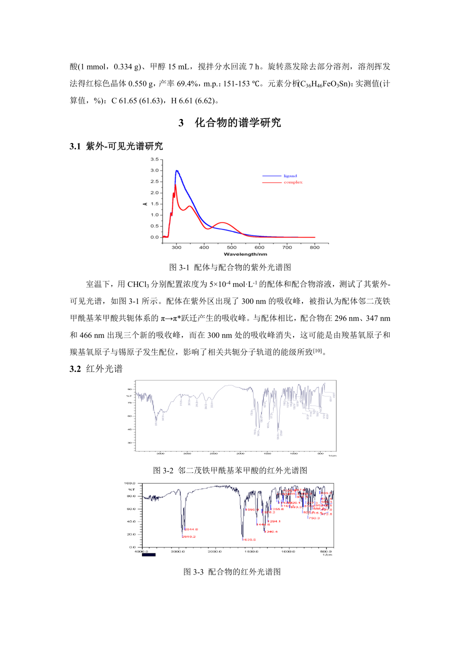 一维无限链状配位聚合物三环己基锡邻二茂铁甲酰基苯甲酸酯的合成、表征及能研究.doc_第3页