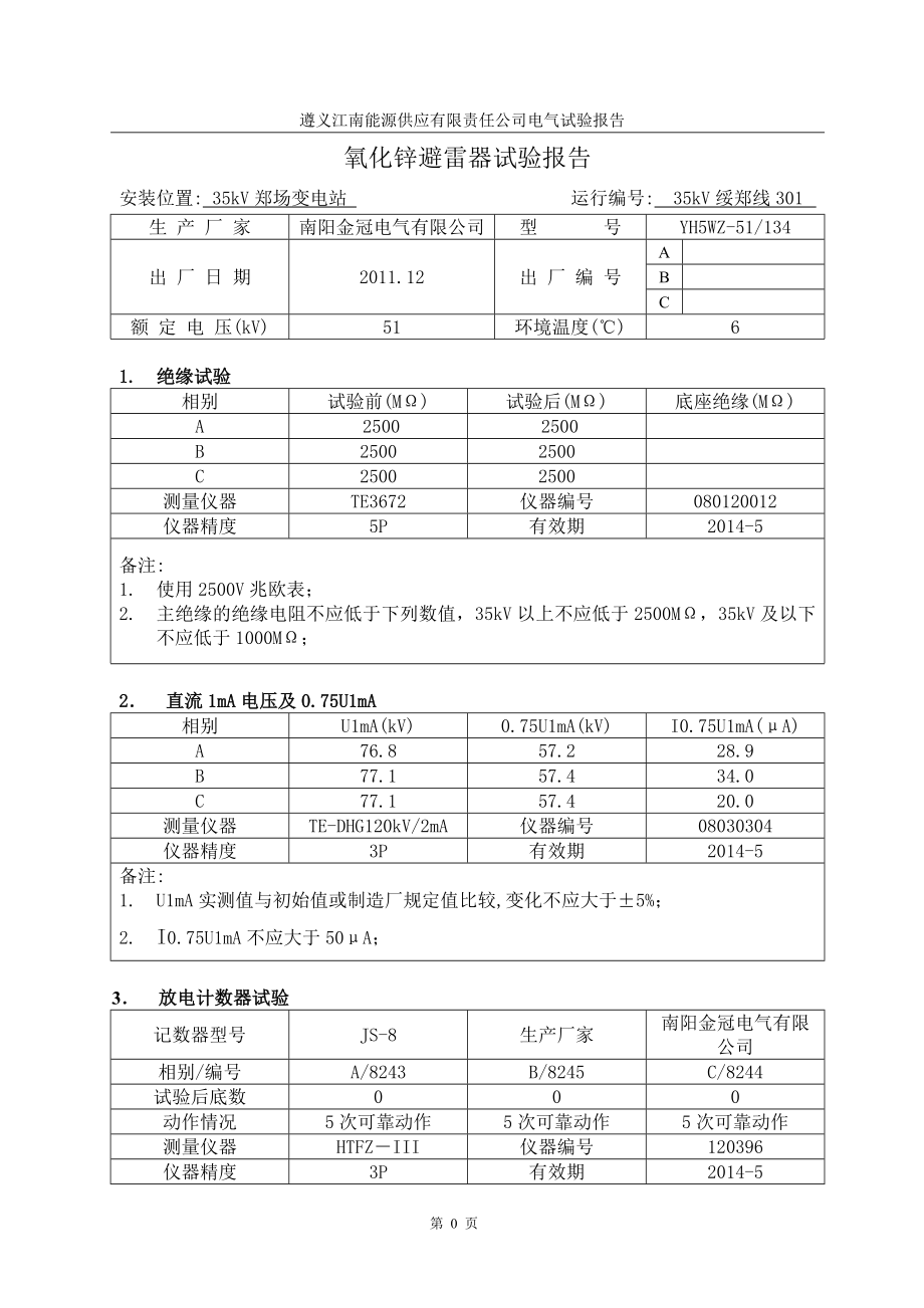 避雷器试验报告.doc_第1页