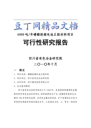 产6000吨磷酸铁锂正极材料项目可行性研究报告定.doc