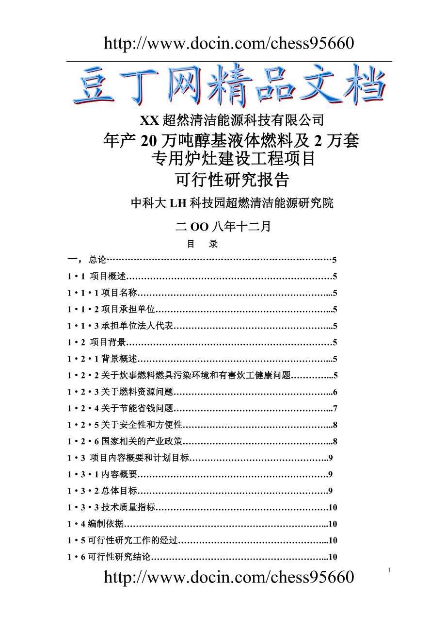 产20万吨醇基液体燃料及2万套专用炉灶建设工程项目可行研.doc_第1页