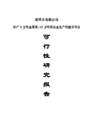 年产5万吨金属镁以及10万吨镁合金生产线建设项目可行性研究报告.doc