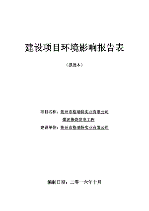 煤泥掺烧发电工程区下团堡乡沙涧村北格瑞特现有厂区内市格瑞环评报告.doc