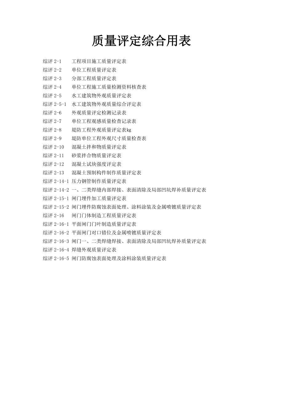 局部凹坑焊补质量评定表和平面闸门对口错位及金属喷镀平面闸门门叶制造质量评定表.doc_第1页