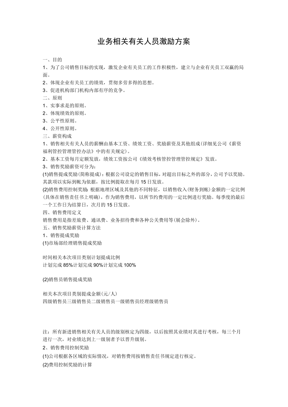 办公文档范本业务人员激励方案.docx_第1页