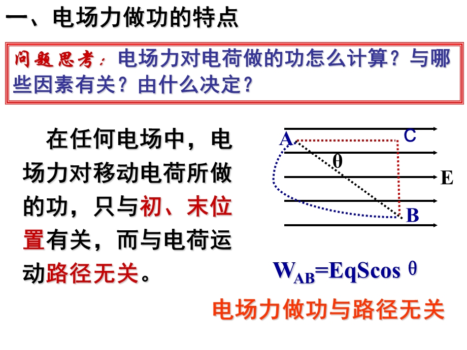 问题思考电场力对电荷做的功怎么计算与哪些因素有关.ppt_第2页