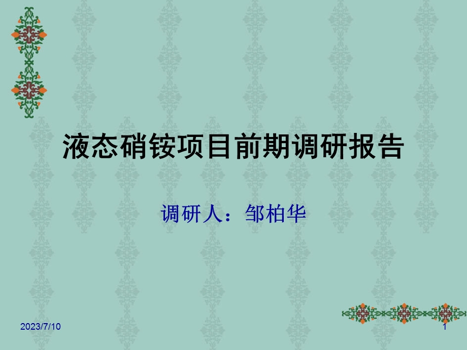 液态硝铵项目前期调研报告.ppt_第1页