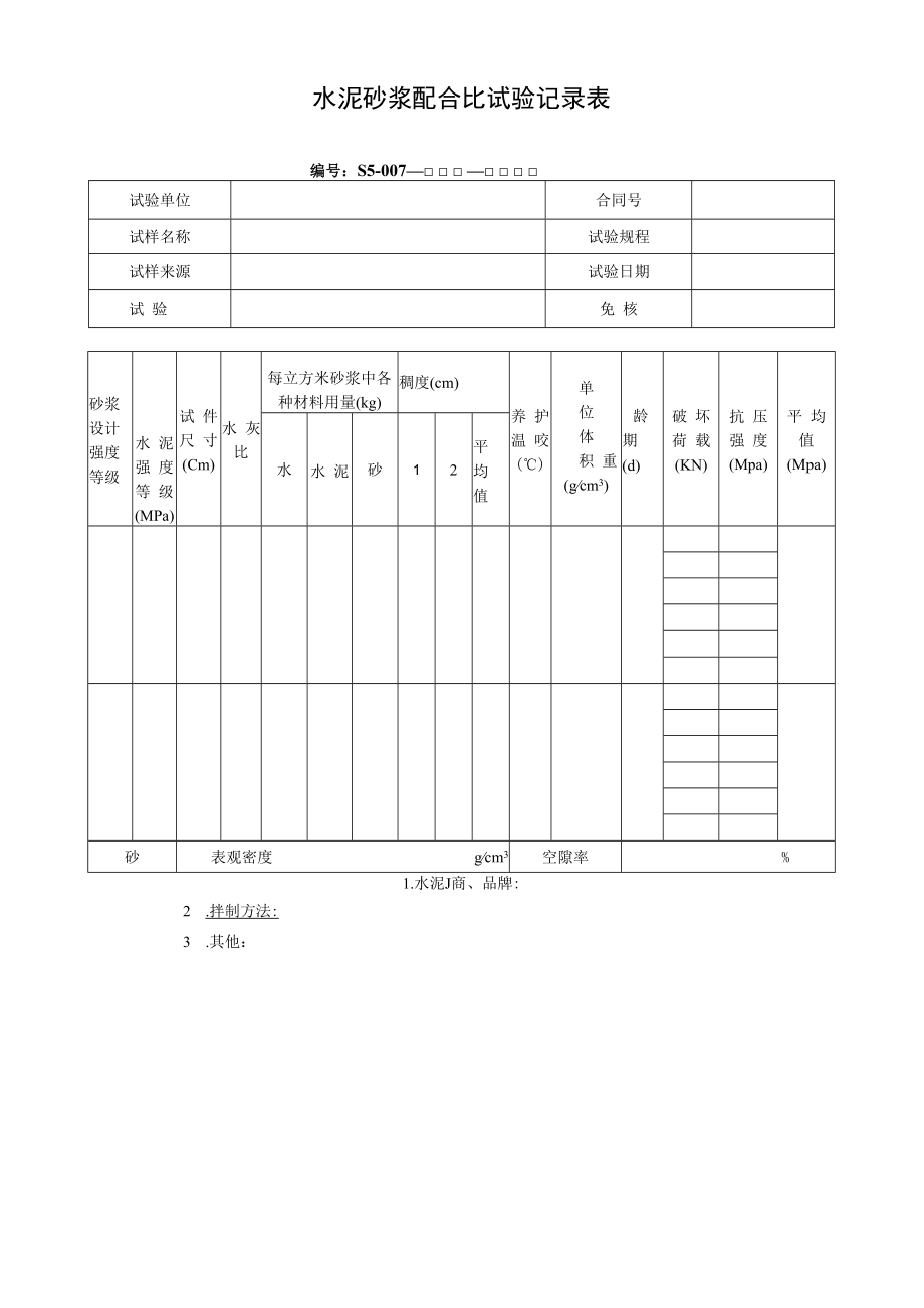 水泥砂浆配合比试验记录表.docx_第1页