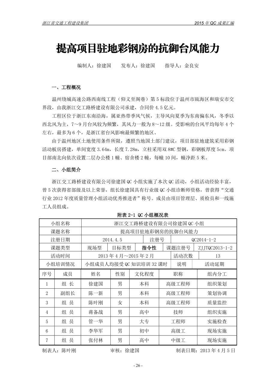 浙江高速公路驻地建筑提高项目驻地彩钢房的抗御台风能力QC成果.doc_第2页