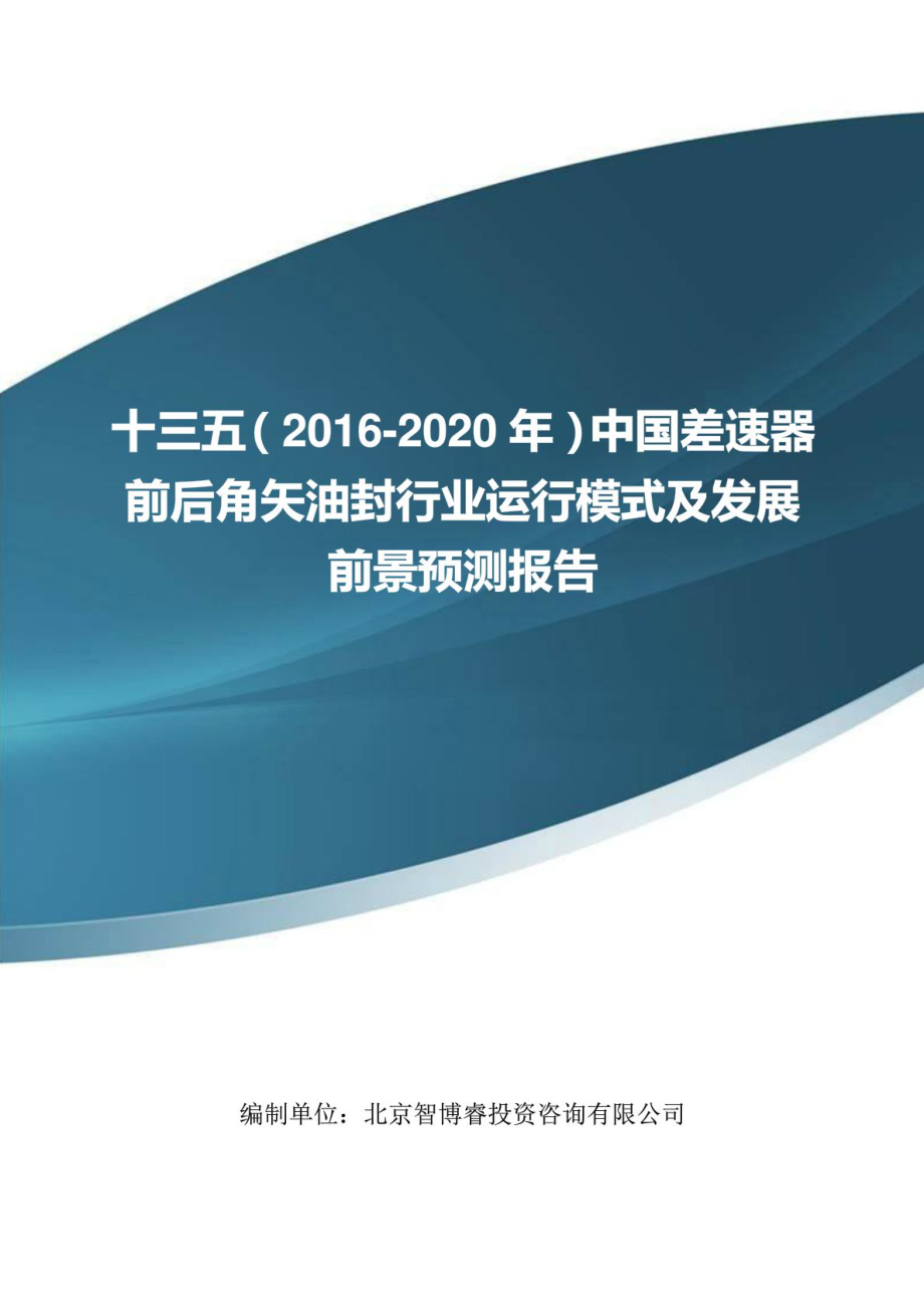 十三五(2020年)中国差速器前后角矢油封行业运行模....doc_第1页