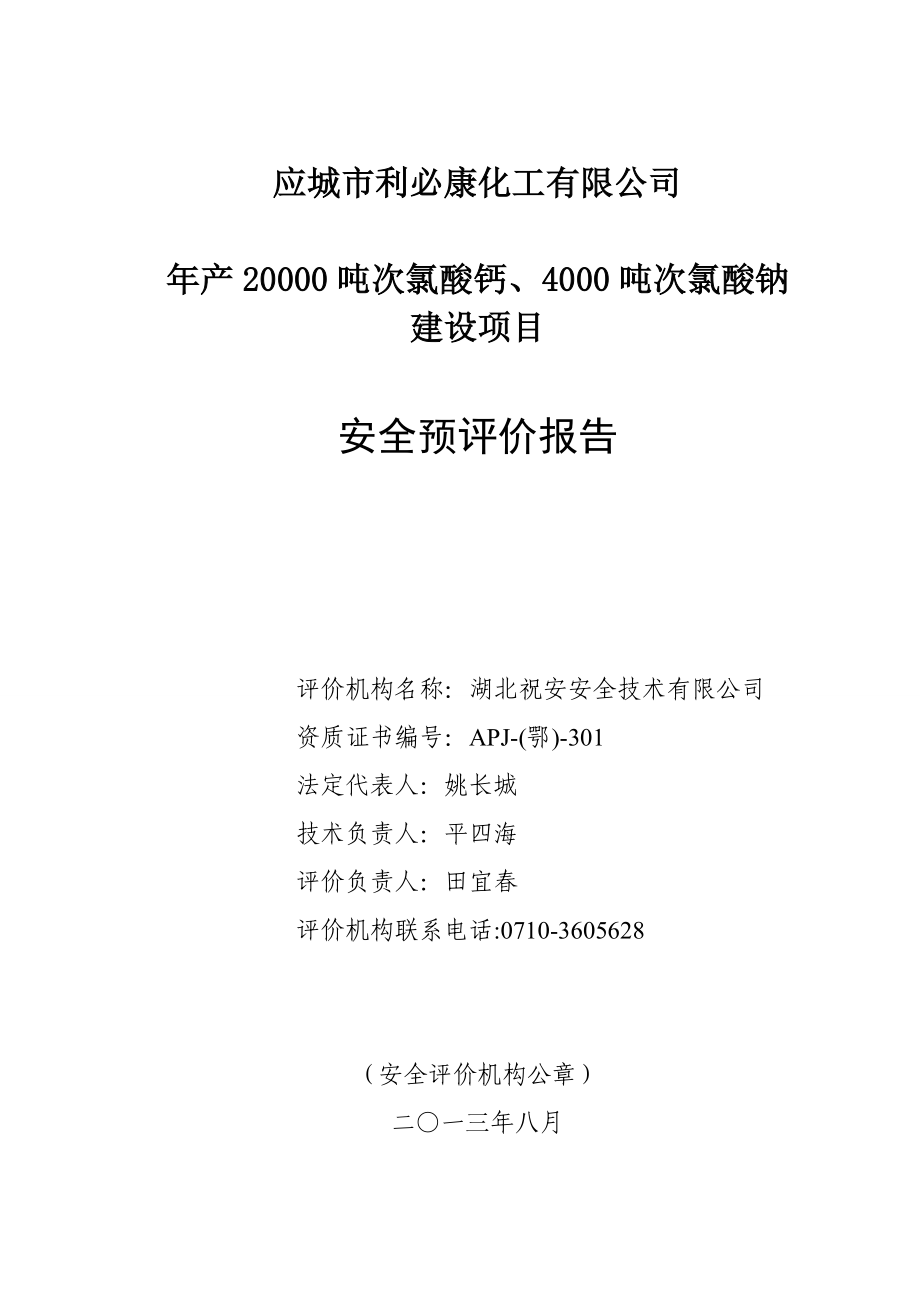 年产20000吨次氯酸钙、4000吨次氯酸钠建设项目预评价报告.doc_第2页