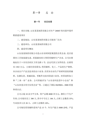 山东某制药有限公司年产2000T羟丙基甲基纤维素建设项目可行性研究报告.doc