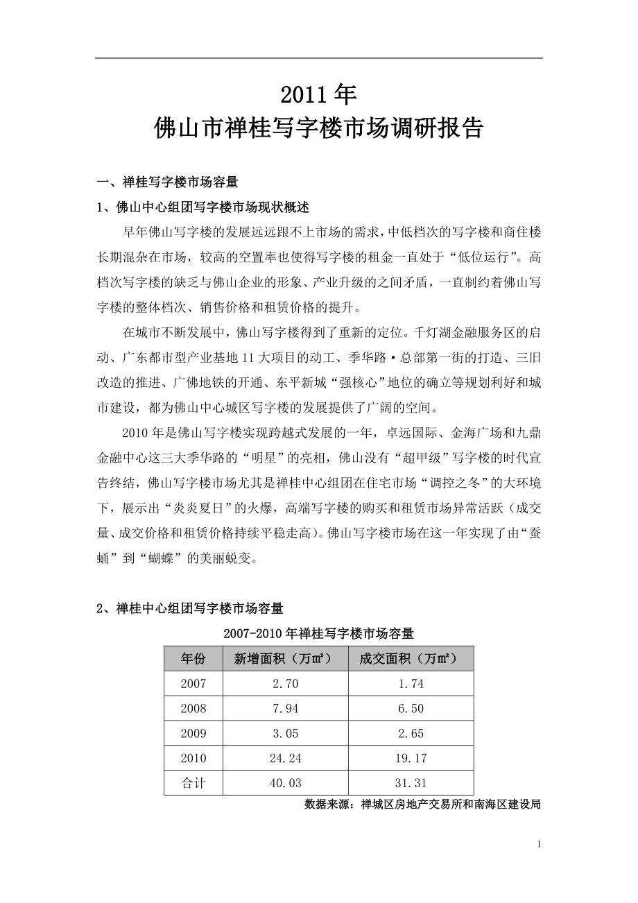 佛山市禅桂写字楼市场调研报告37页 .doc_第1页