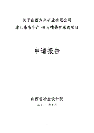 XX矿业有限公司津巴布韦年产40万吨铬矿采选项目申请报告.doc