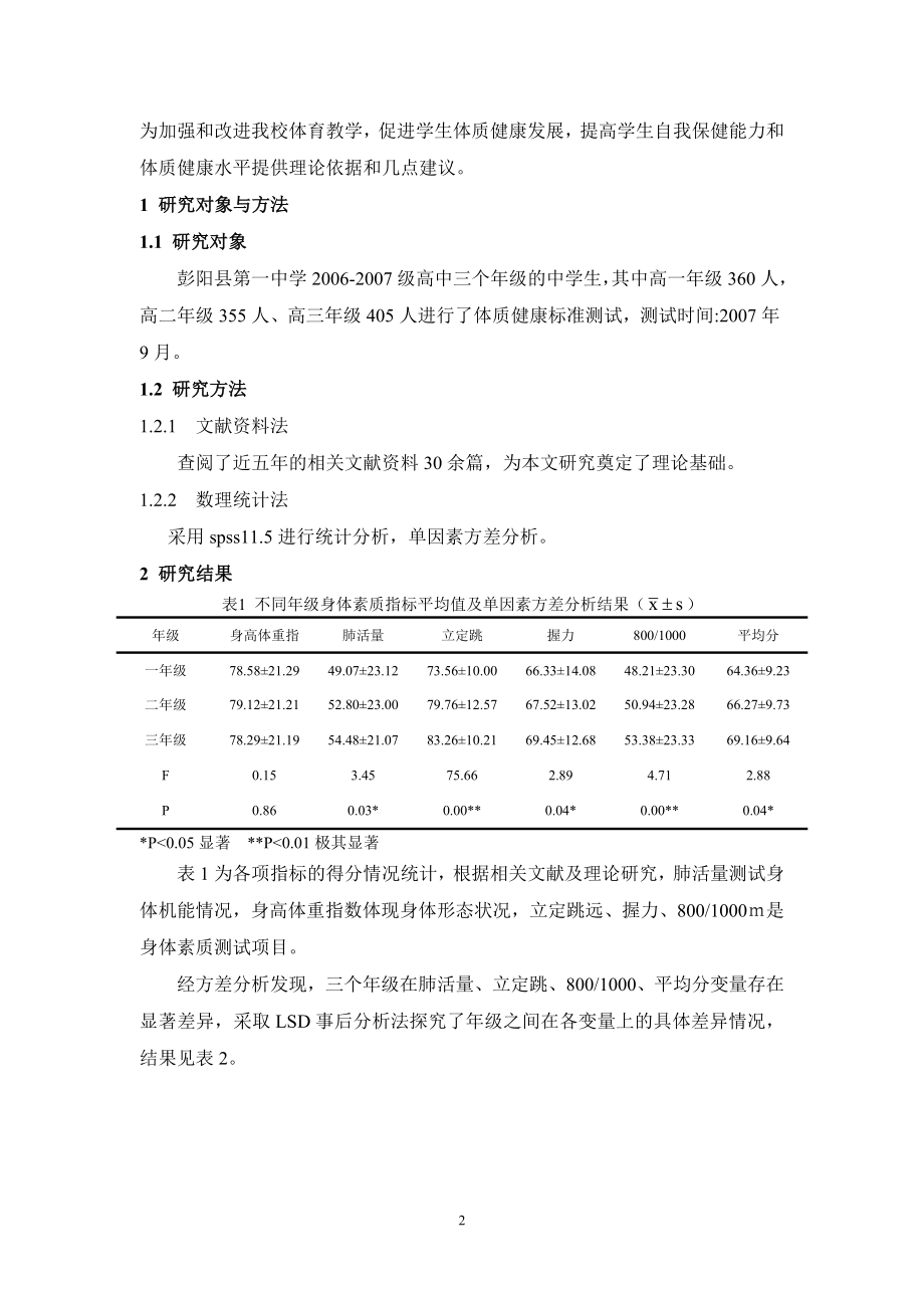 体 育 教 育彭阳一中学生体质测试结果分析专业毕业论文.doc_第3页