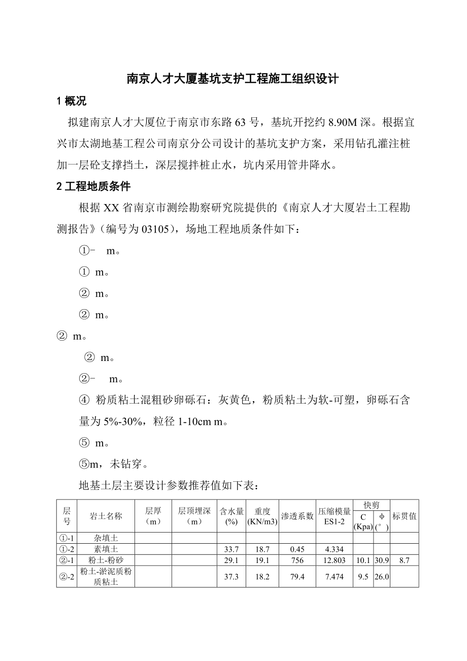 南京XX大厦基坑支护施工方案.doc_第1页