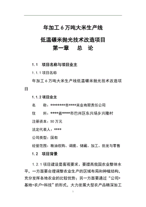 年加工6万吨大米生产线低温碾米抛光技术改造项目可行性研究报告.doc