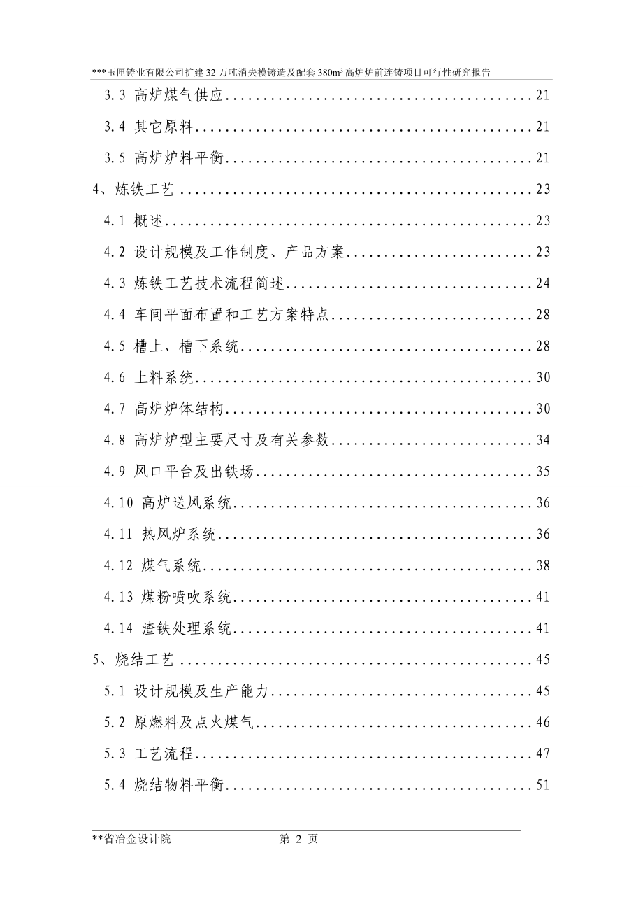 某铸业有限公司扩建32万吨消失模铸造及配套380立方米高炉炉前连铸项目可行性研究报告.doc_第2页