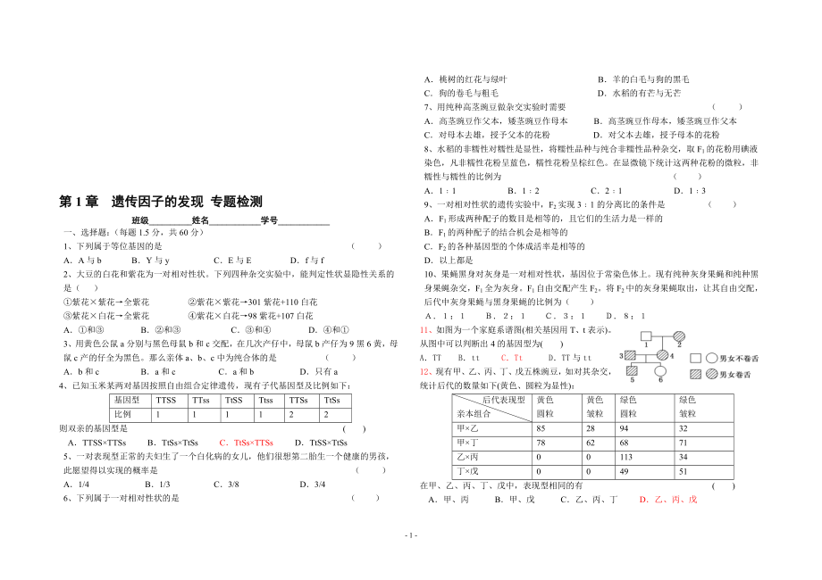 第1章遗传因子的发现专题检测[精选文档].doc_第1页