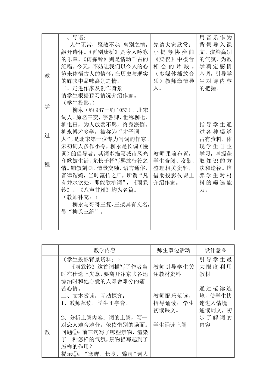 唐丽雨霖铃寒蝉凄切教学设计[精选文档].doc_第2页