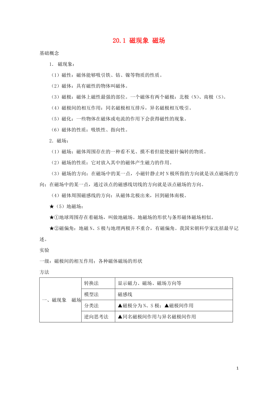 九年级物理全册20.1磁现象磁场导学案新版新人教版0616335.doc_第1页