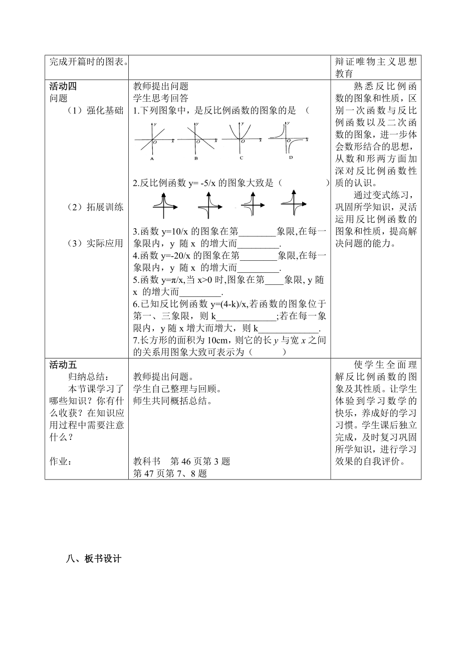 最新反比例函数的图像和性质教学设计说课稿汇编.doc_第3页