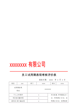 员工试用期表现考核评价表名师制作精品教学资料.doc