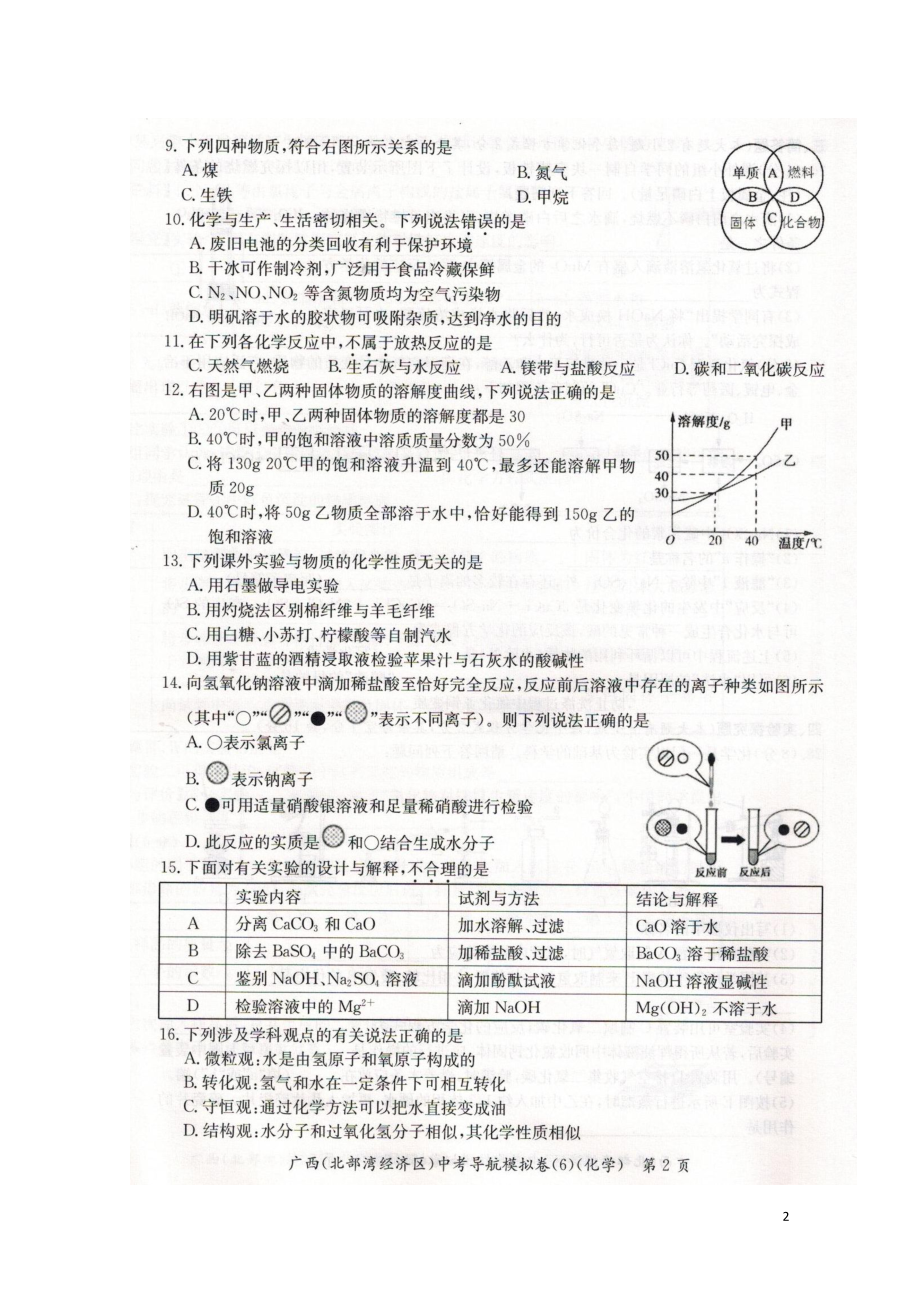 广西北部湾经济区中考化学导航模拟试题6扫描版0617137.doc_第2页