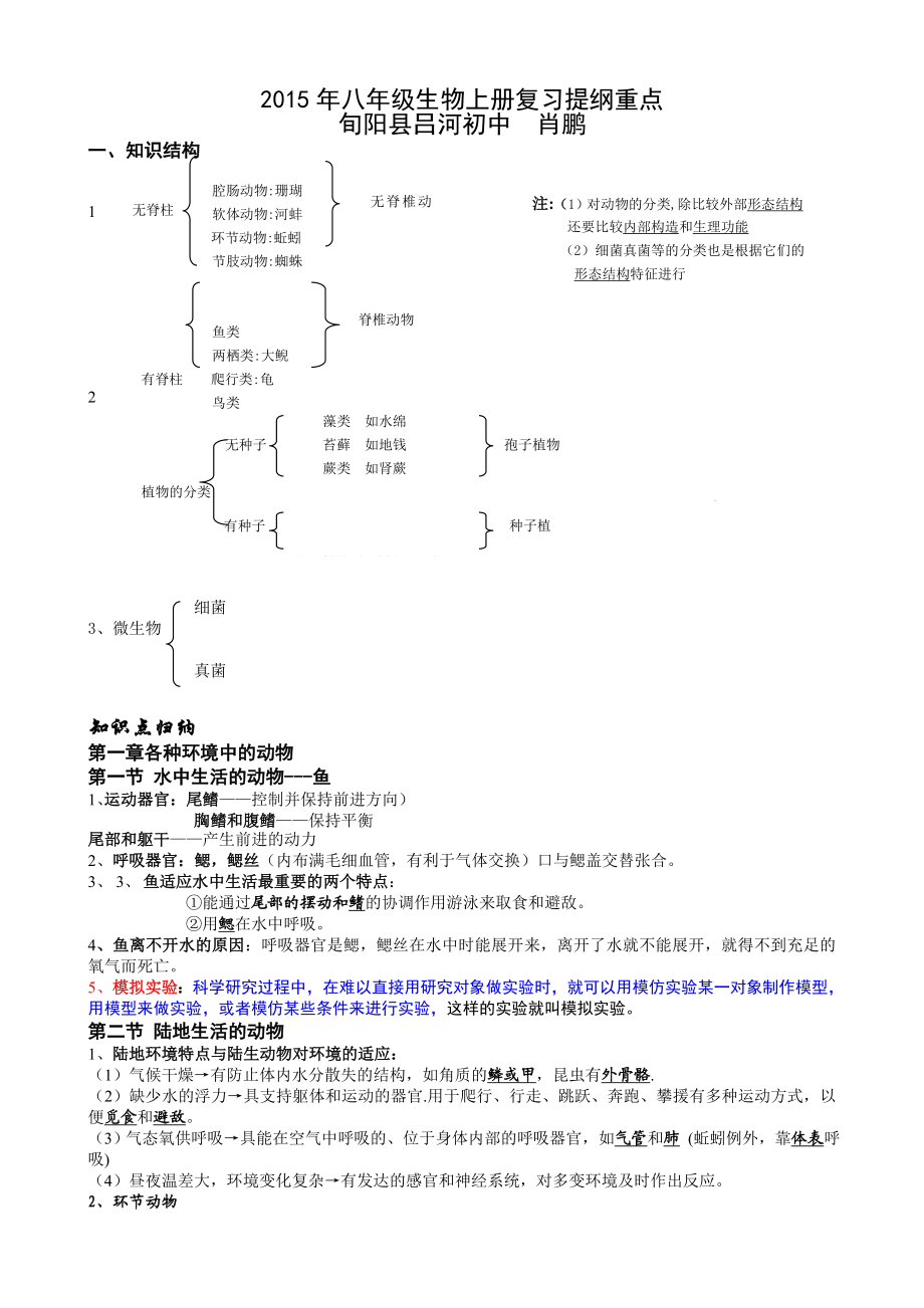 最新八年级生物上册复习提纲重点汇编.doc_第1页