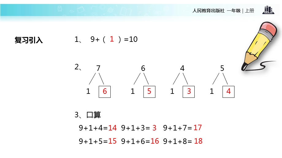 一年级上册数学课件8.1 9加几｜人教新课标(共16张PPT)教学文档.ppt_第2页