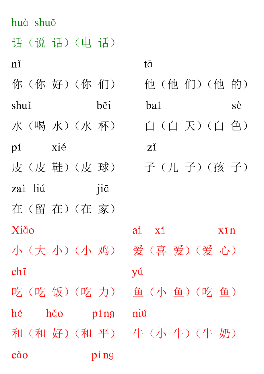 人教版小学一年级上册带拼音生字表组词(生字表一)[1].doc_第3页