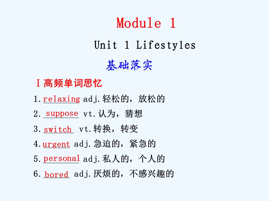 【安徽】2011高三英语一轮复习 Unit 1 Lifestyles精品课件 北师大版.ppt_第1页