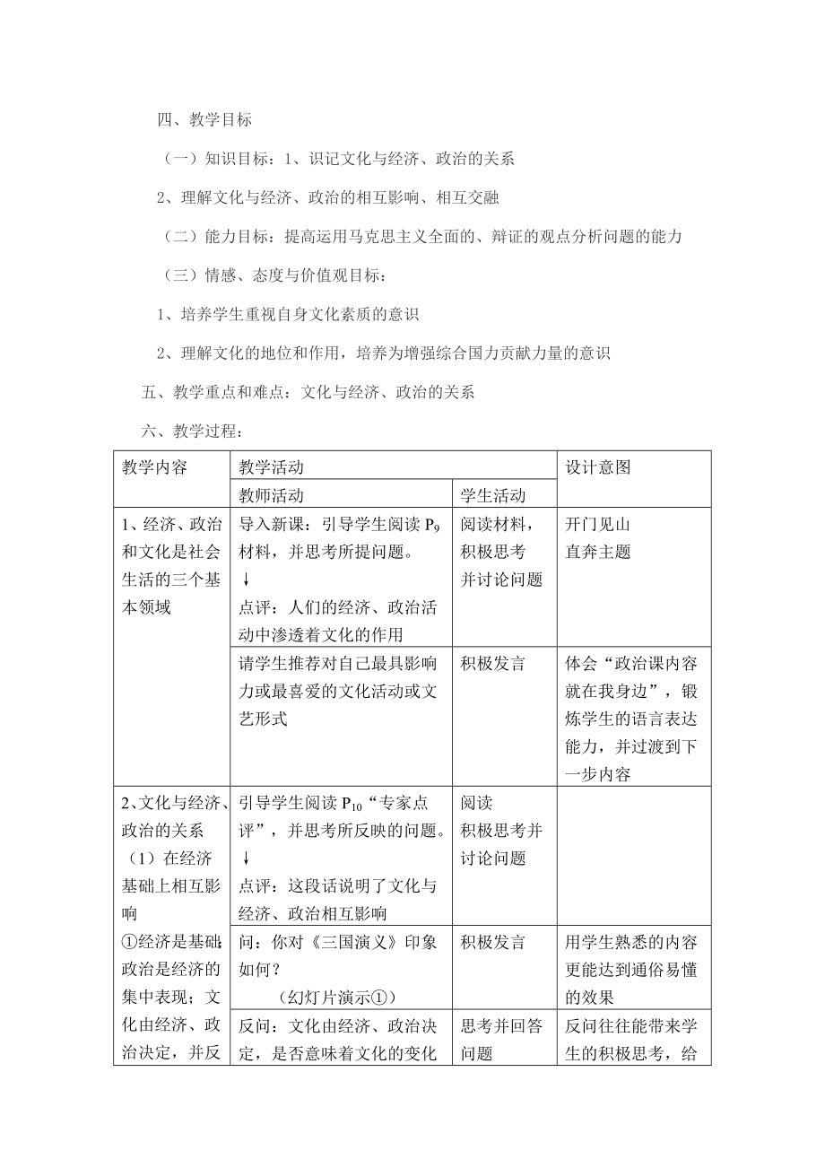 最新文化与经济、政治教学设计汇编.doc_第2页