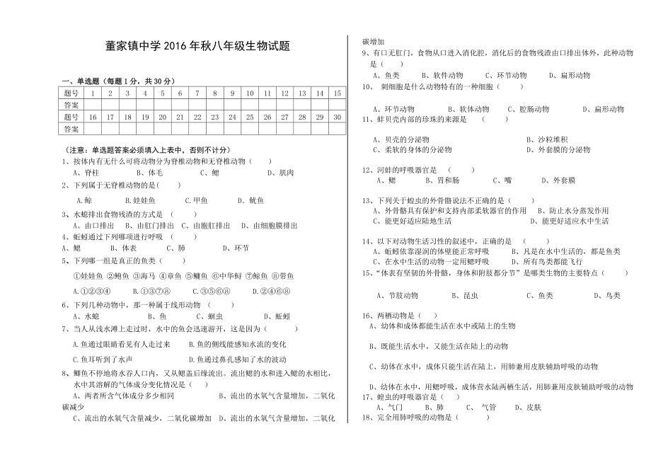 最新八年级上生物第一次月考试卷副本汇编.doc_第1页