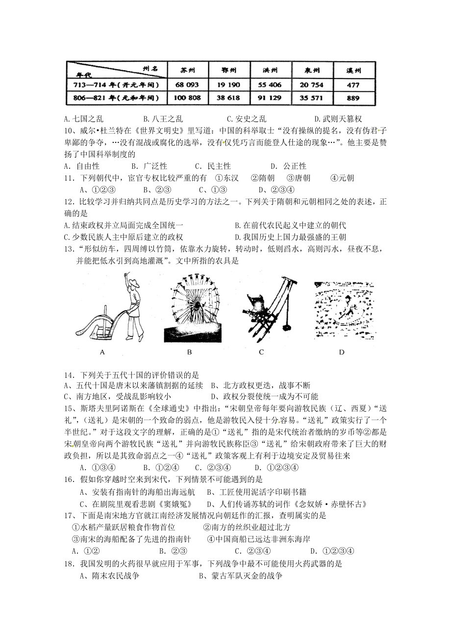 江苏省张家港市梁丰初级中学七年级历史下学期期中试题无答案新人教版062.doc_第2页