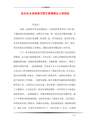 县长在全县招商引资汇报调度会上的讲话.doc